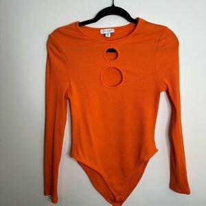 Top Shop Double Keyhole Orange Long Sleeve Bodysuit